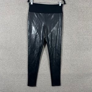 Red Hot Spanx Leggings Womens Large Black Faux Leather Pull On High Rise Stretch